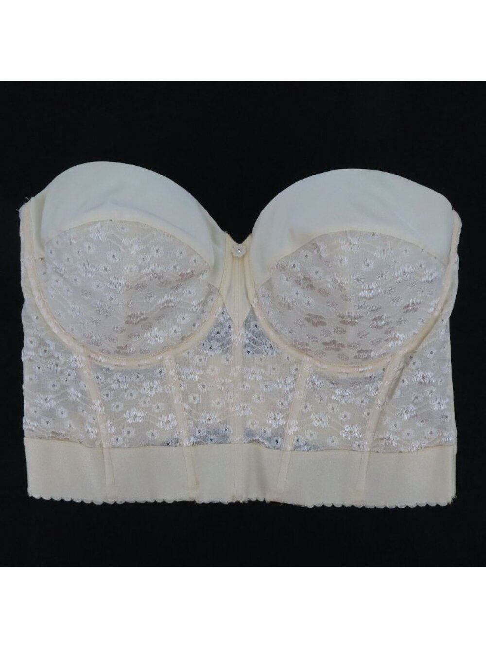 Dominique 40D Cream Chopper Strapless Longline Bra 8639 Underwire Flowers Floral